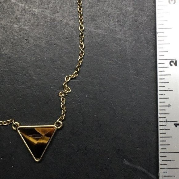 Gold Necklace Earrings Triple Chain Triangle Brown Stone V - Picture 7 of 10